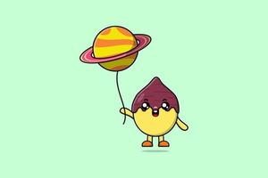 Cute cartoon Sweet potato floating with planet vector