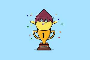 Cute cartoon Sweet potato character in trophy vector