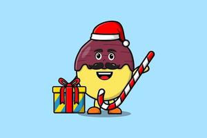 cartoon Sweet potato santa clause bring candy cane vector