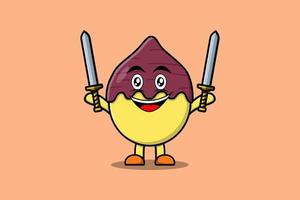 Cute cartoon Sweet potato character hold two sword vector