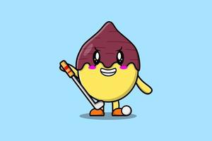 Cute cartoon Sweet potato character playing golf vector