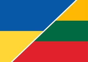 Ukraine and Lithuania flags support and help weapons and military equipment partnership and diplomacy humanitarian aid and donations for Ukrainian refugees concept. vector