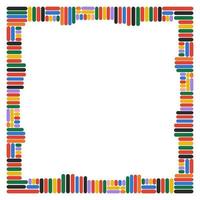 Colorful pattern frame. Fun colorful lines or stripes doodle shape border. Yellow, green, violet, black, orange, red, blue colors. Mosaic. Post, banner for web. Invitation, card. Abstract frame art. vector