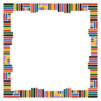 Colorful pattern frame. Fun colorful lines or stripes doodle shape border. Yellow, green, violet, black, orange, red, blue colors. Mosaic. Post, banner for web. Invitation, card. Abstract frame art. vector