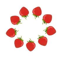 Nine strawberries. Sweet summer berries frame. Red and green. Isolated on white background. vector