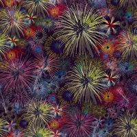 Colorful fireworks vector on dark seamless background with sparking bokeh's. Festival. Night time. New Year. Wrapping paper, textile, print, fabric.