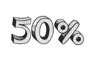 50 percent. Hand drawn doodle style. Black and white. Sale, discount. vector