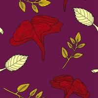 patrón sin fisuras de la hoja de otoño. colores rojo, amarillo y violeta. ornamental y lineal. textil moderno, estampado, papel envolvente. vector
