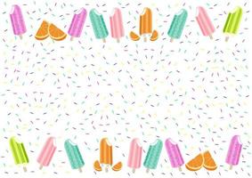 White sprinkles frame background, cute pastel popsicle ice-cream design vector. Menu template. vector