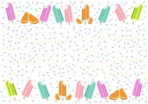 White sprinkles frame background, cute pastel popsicle ice-cream design vector. Menu template.