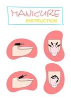 Manicure instruction. Nails cuticle remover guide. Cutter manicure instrument. Tutorial. Colorful poster. vector