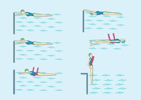 Exercises with swimming noodle. Swimming pool professional instructions. Girl or young women is exercising. vector