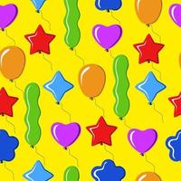 Vector set of balloons. Seamless yellow background. Different shapes. Colorful group.