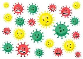 patrón de caracteres de virus y bacterias de dibujos animados aislado sobre fondo blanco. vistoso. rojo, verde, amarillo.