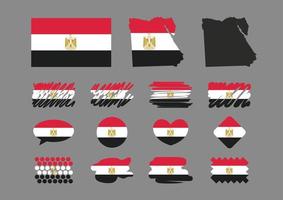 Egypt flag set, simple flags of Egypt. Premium Vector. Map, heart, speak cloud,  rhombus, dots, hand drawn emblems. vector