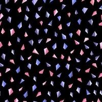 Seamless pattern. Blue and pink triangles on black background. Wrapping paper, print, textile, fabric. Diamonds, crystals. Night sky. Geometric shapes. vector