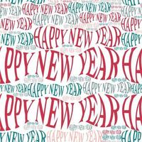 Repeat Happy New Year words in white seamless background. Envelope distort text. Pink, light green, beige colors. Print pattern, fabric, textile, wrapping paper vector