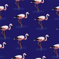 Flamingo on blue background. Light pink flamingo colors. Seamless pattern. vector
