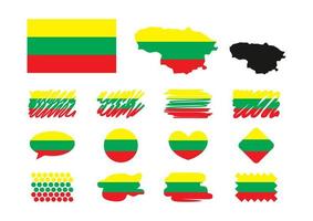 bandera nacional de lituania en estilo de botón de círculo de trazo de pincel y diseño plano. corazón, marca, botón, rombo, puntos, icono de habla, lineal, mapa, símbolos dibujados a mano. vector