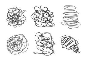 Tangled abstract scribble set. Hand drawn doodle elements. Sketch vector isolated on white background. Black and white simple elements.