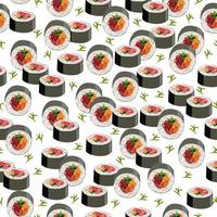 Sushi set. Traditional Japanese food seamless pattern. White background. vector