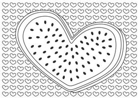 Watermelon coloring sheet for kids and adults. Heart shape. Relaxation. Meditate time. Love. vector
