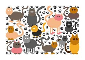 Cute crazy cats. Different shapes and poses. Tracks. Funny and joke cats. Pattern or background. Card or post. vector