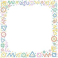 Colorful frame pattern. Circles, triangles, serpentine, dots, squares, rhombus and zigzag. Fun colorful line doodle shapes on white background. vector