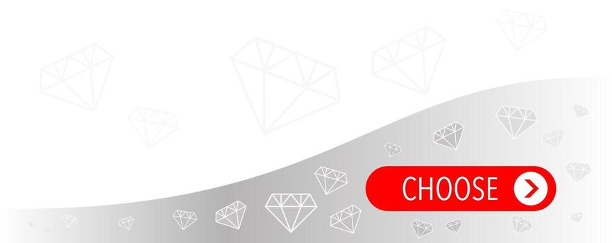 Banner with choose button. Red, white, gray colors. Wavy shape. Diamonds. Empty text and illustration space. vector