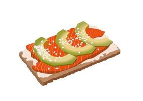 Avocado toast with salmon and seeds. vector