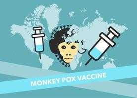 Monkey pox vaccination world map with syringes. vector