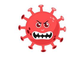 Scary coronavirus vector cartoon character isolated on a white background. Red colors.