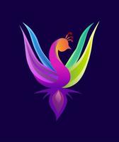 Colorful abstract peacock logo on dark blue background. vector