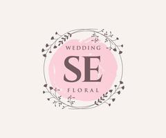 SE Initials letter Wedding monogram logos template, hand drawn modern minimalistic and floral templates for Invitation cards, Save the Date, elegant identity. vector