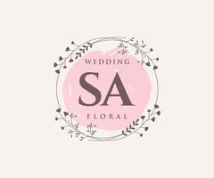 SA Initials letter Wedding monogram logos template, hand drawn modern minimalistic and floral templates for Invitation cards, Save the Date, elegant identity. vector