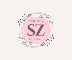 SZ Initials letter Wedding monogram logos template, hand drawn modern minimalistic and floral templates for Invitation cards, Save the Date, elegant identity. vector