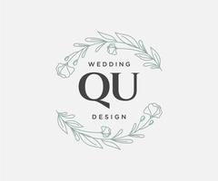 colección de logotipos de monograma de boda con letras iniciales qu, plantillas florales y minimalistas modernas dibujadas a mano para tarjetas de invitación, guardar la fecha, identidad elegante para restaurante, boutique, café en vector