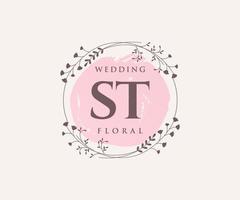 ST Initials letter Wedding monogram logos template, hand drawn modern minimalistic and floral templates for Invitation cards, Save the Date, elegant identity. vector