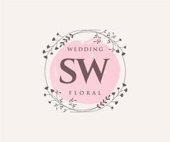 SW Initials letter Wedding monogram logos template, hand drawn modern minimalistic and floral templates for Invitation cards, Save the Date, elegant identity. vector