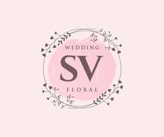 plantilla de logotipos de monograma de boda con letras iniciales sv, plantillas florales y minimalistas modernas dibujadas a mano para tarjetas de invitación, guardar la fecha, identidad elegante. vector