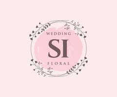 SI Initials letter Wedding monogram logos template, hand drawn modern minimalistic and floral templates for Invitation cards, Save the Date, elegant identity. vector