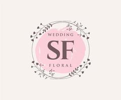 SF Initials letter Wedding monogram logos template, hand drawn modern minimalistic and floral templates for Invitation cards, Save the Date, elegant identity. vector