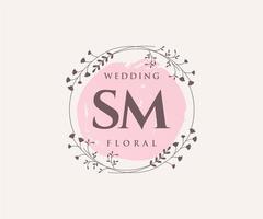 SM Initials letter Wedding monogram logos template, hand drawn modern minimalistic and floral templates for Invitation cards, Save the Date, elegant identity. vector