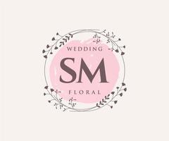 plantilla de logotipos de monograma de boda con letras iniciales sm, plantillas florales y minimalistas modernas dibujadas a mano para tarjetas de invitación, guardar la fecha, identidad elegante. vector