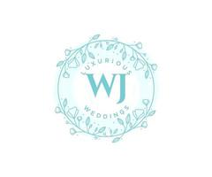 WJ Initials letter Wedding monogram logos template, hand drawn modern minimalistic and floral templates for Invitation cards, Save the Date, elegant identity. vector