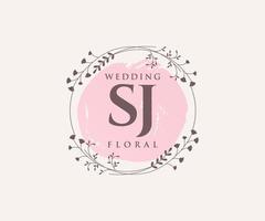 SJ Initials letter Wedding monogram logos template, hand drawn modern minimalistic and floral templates for Invitation cards, Save the Date, elegant identity. vector