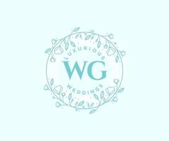 plantilla de logotipos de monograma de boda con letras iniciales wg, plantillas florales y minimalistas modernas dibujadas a mano para tarjetas de invitación, guardar la fecha, identidad elegante. vector