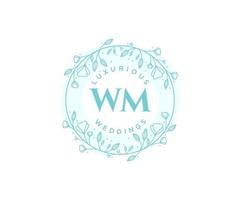 plantilla de logotipos de monograma de boda con letras iniciales de wm, plantillas florales y minimalistas modernas dibujadas a mano para tarjetas de invitación, guardar la fecha, identidad elegante. vector