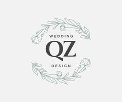 colección de logotipos de monogramas de boda con letras iniciales qz, plantillas florales y minimalistas modernas dibujadas a mano para tarjetas de invitación, guardar la fecha, identidad elegante para restaurante, boutique, café en vector