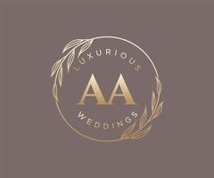 plantilla de logotipos de monograma de boda con letras iniciales aa, plantillas florales y minimalistas modernas dibujadas a mano para tarjetas de invitación, guardar la fecha, identidad elegante. vector